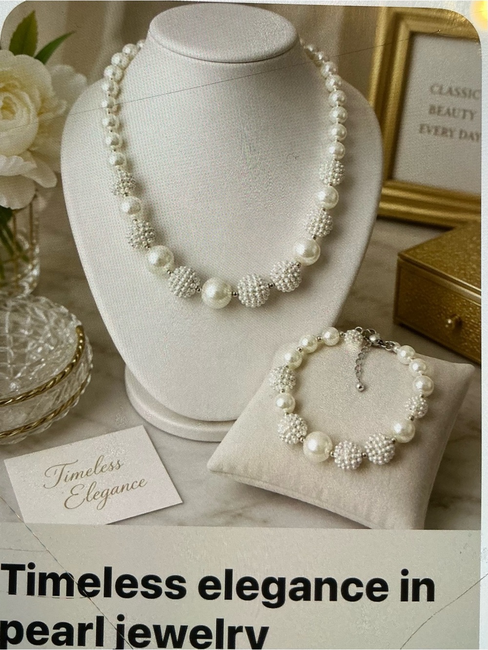 Timeless Elegance Pearl Necklace & Bracelet Set - White Pearls